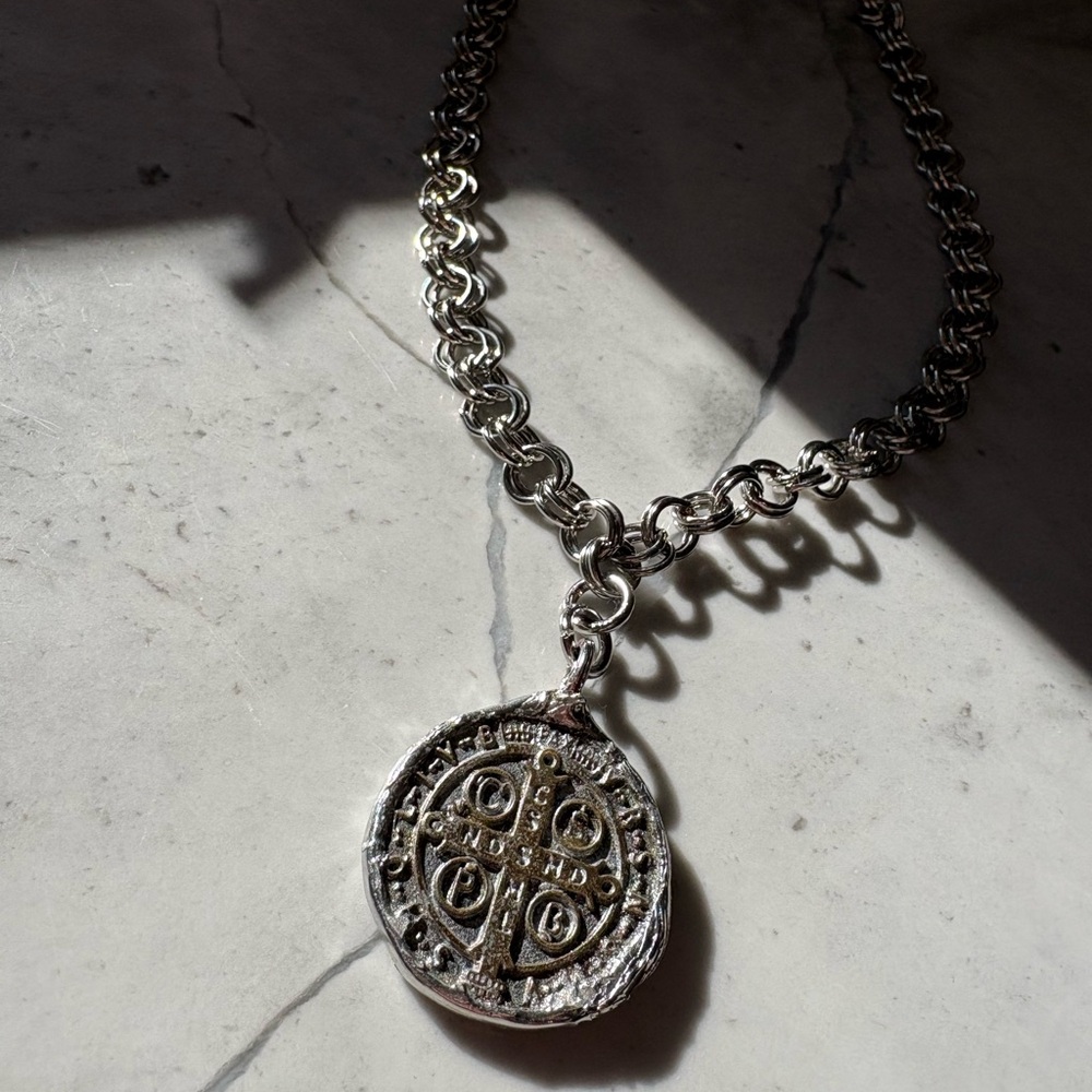 Pax Silver Pendant Necklace on Silver Double Loop Chain